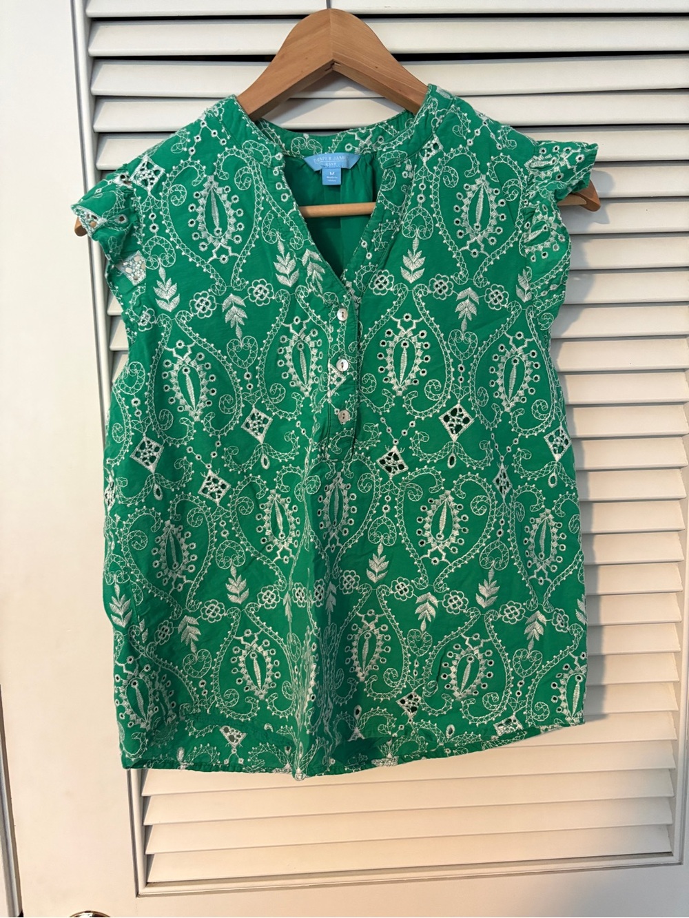 Draper James Green Paisley Cap-Sleeve Blouse